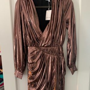Elleigh metallic Rose drape dress